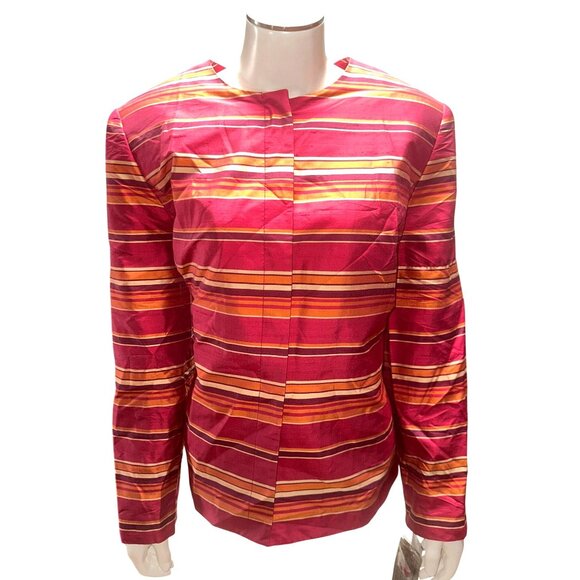 Kasper 16P Raspberry Silk Stripe Jacket Hamptons Chic Coastal Rich City Ready - Picture 2 of 16